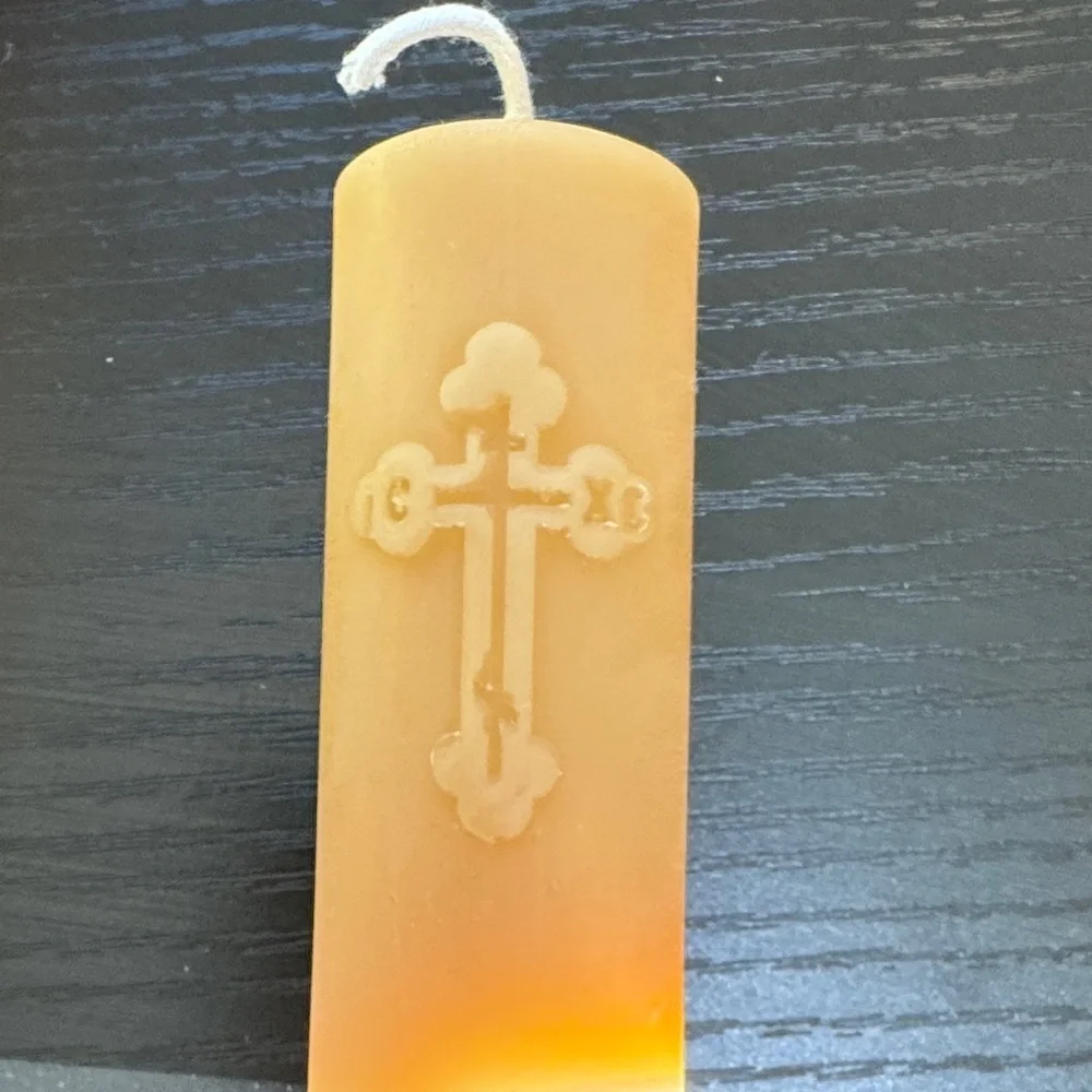 MINI ORTHODOX BEESWAX CROSS CANDLE   -HANDMADE 0484